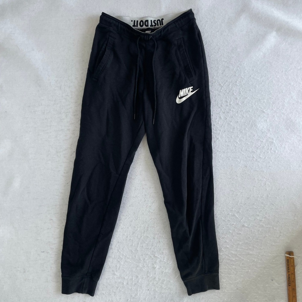 Nike Jogger Sweatpants Mens Small Black Just Do It Waistband Fleece Logo